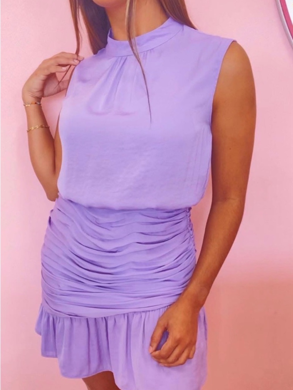 Sleeveless Lavender Ruched Mini Dress